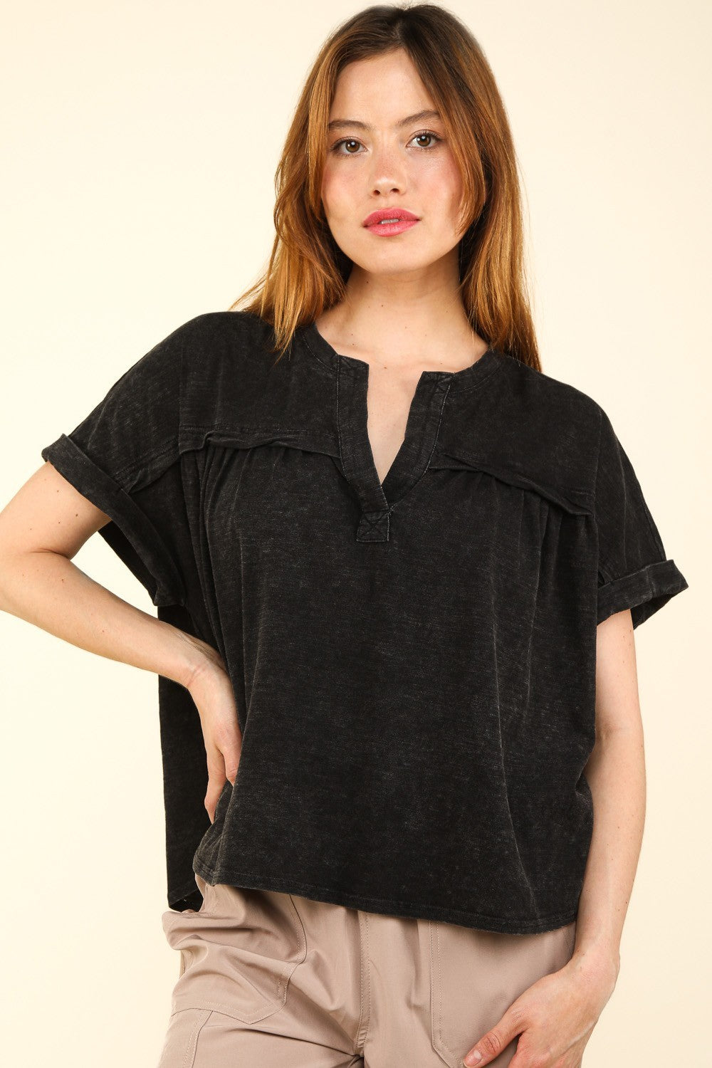 VERY J Nochted Short Sleeve Washed T-Shirt - Charming Charlie