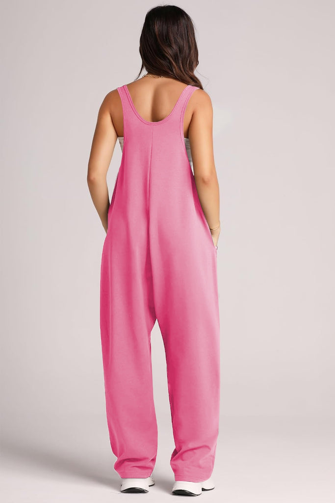 Printed Wide Strap Jumpsuit with Pockets