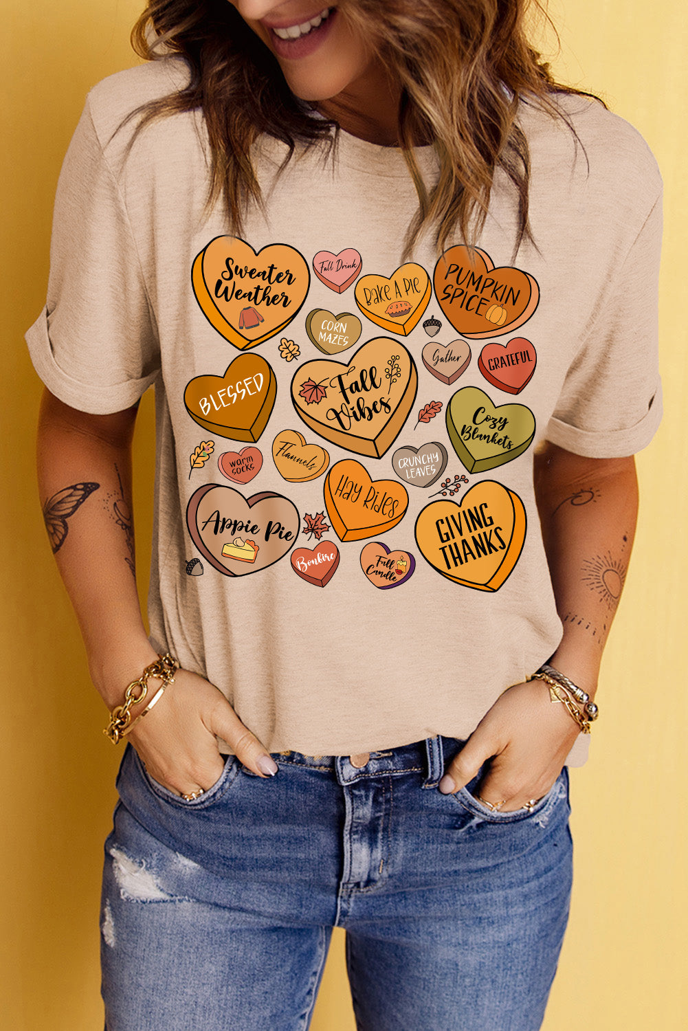 Heart Graphic Round Neck Short Sleeve T-Shirt - Charming Charlie