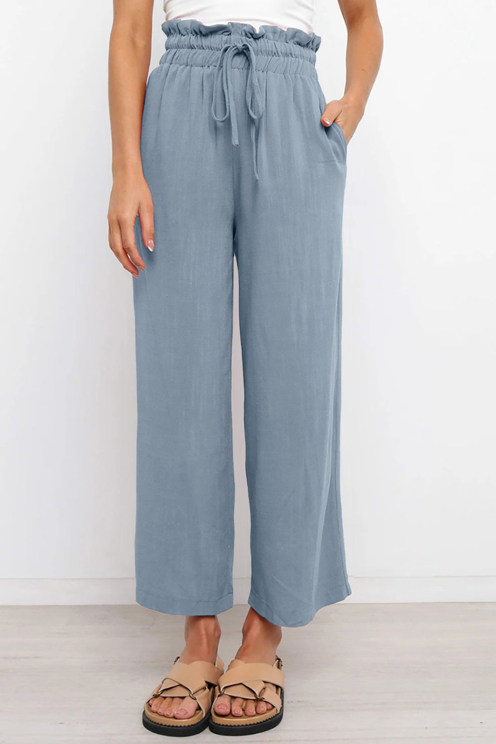 Drawstring Paperbag Waist Cropped Joggers main image 0
