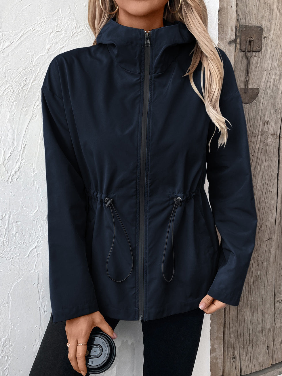 Drawstring Zip Up Hooded Jacket – Charming Charlie