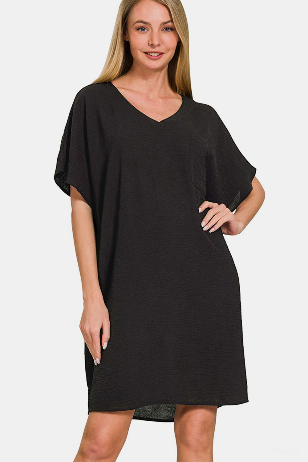 Zenana V-Neck Tee Dress with Pockets - Charming Charlie