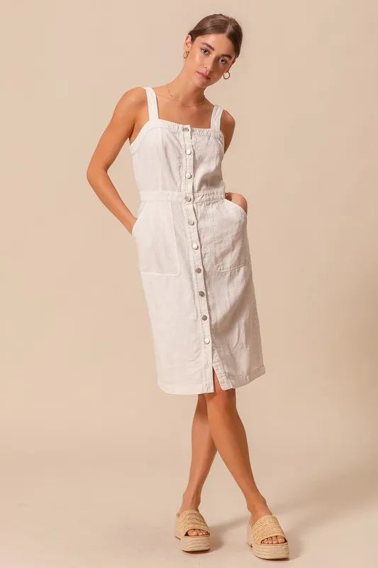 SO ME Button Down Pocket Front Pinafore Dress OFF White / S