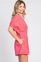 GeeGee Half Button V-Neck Linen Romper - Charming Charlie