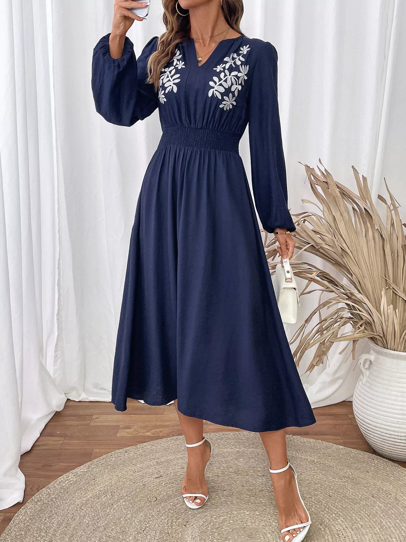 chinese dress ladies Floral Long Sleeve Midi Dress main image 1
