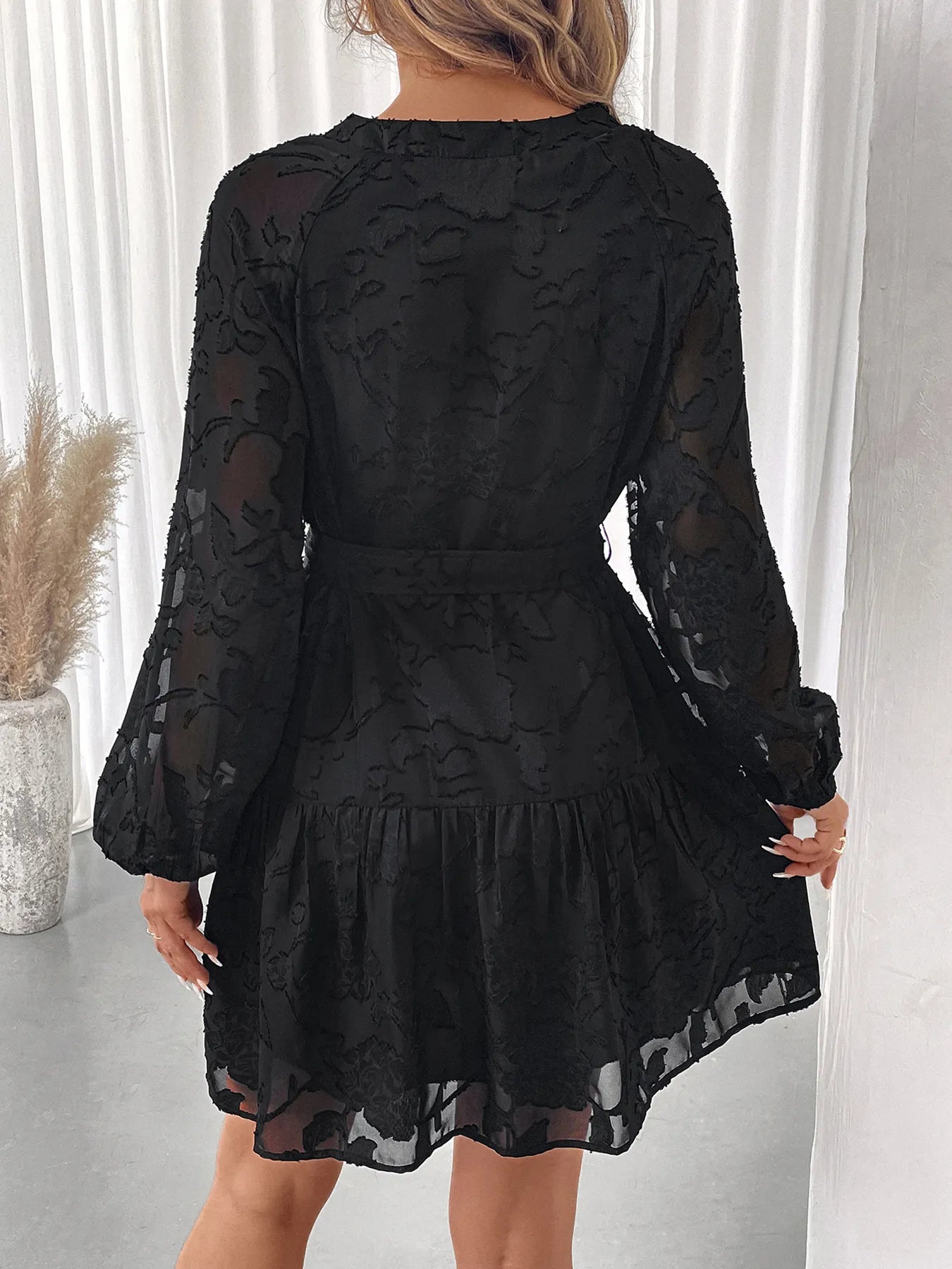 chinese dress ladies Devine Ruched Ruffled Balloon Sleeve Mini Dress – Pretty Moment main image 1
