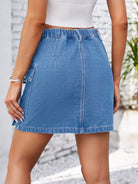 Pocketed Buttoned Denim Skirt - Charming Charlie