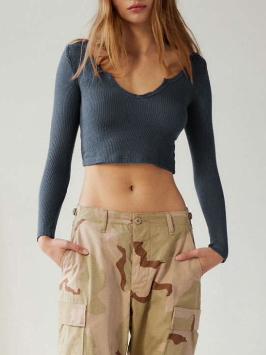 Notched Long Sleeve T-Shirt - Charming Charlie