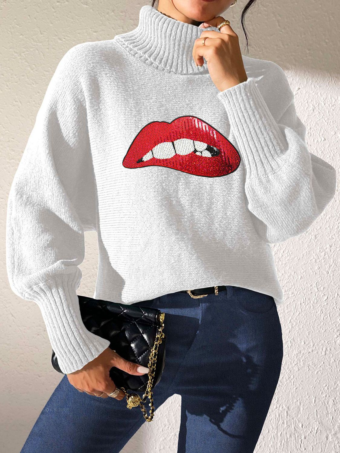 Lip Turtleneck Long Sleeve Sweater - Charming Charlie