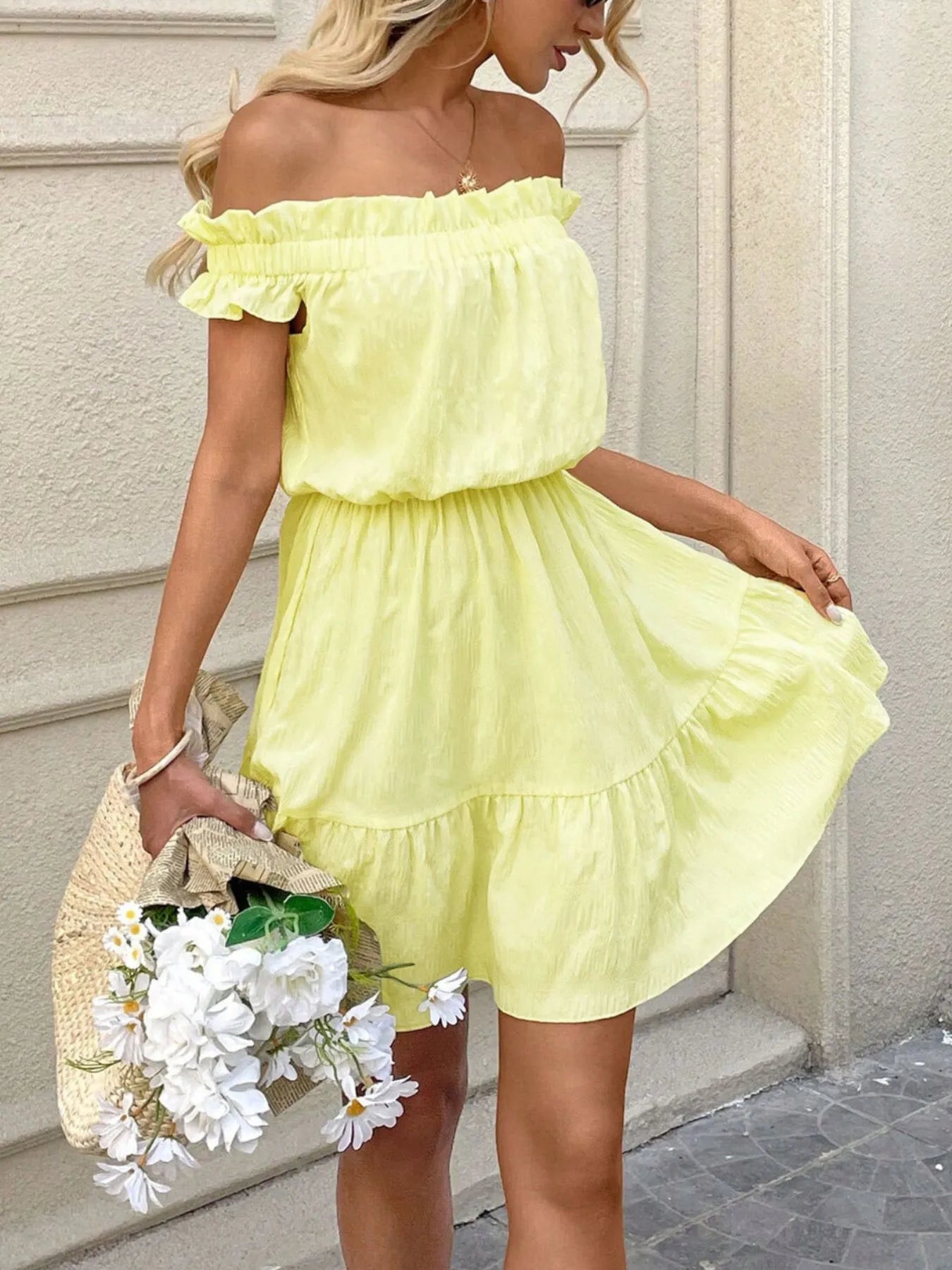 Off-Shoulder Ruffle Hem Summer Dress  Charming Charlie