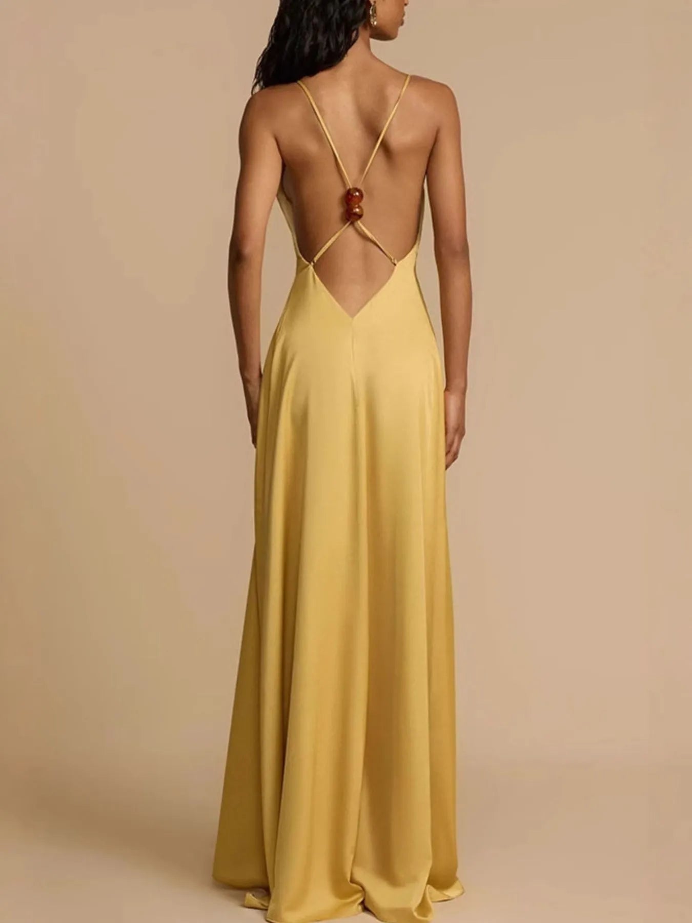 chinese dress ladies Deep V-Neck Maxi Dress Gold / XL