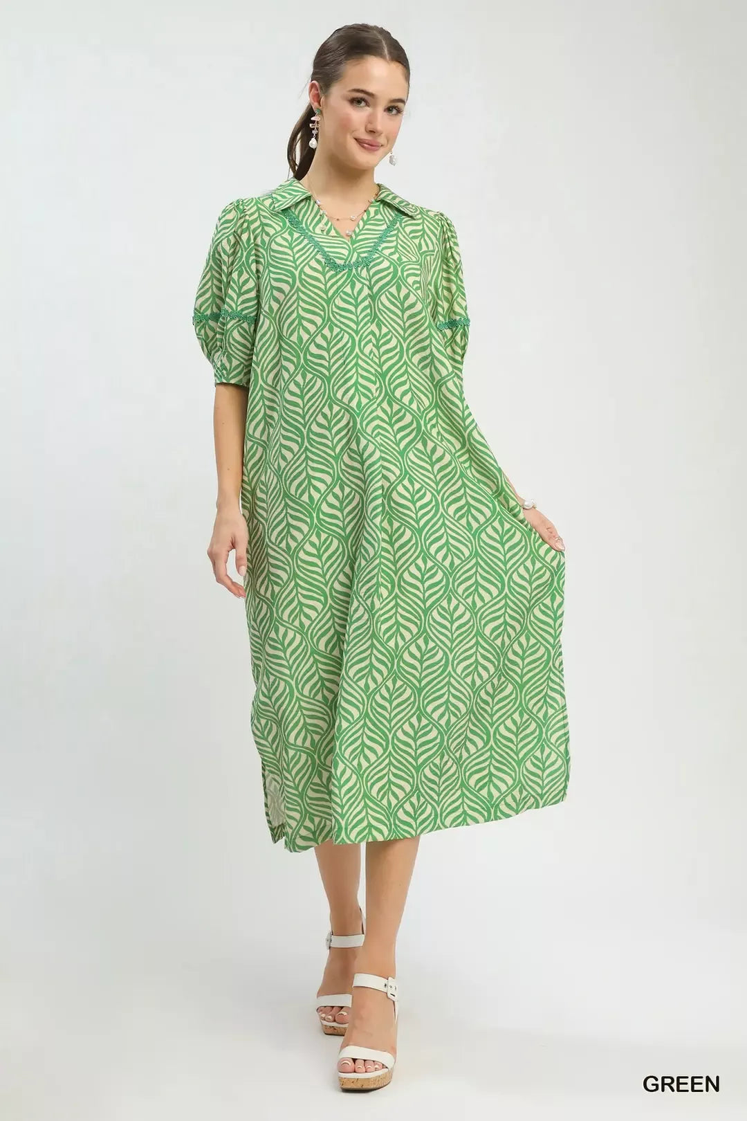 Umgee Printed Puff Sleeve Midi Dress with Pockets Charming Charlie Umgee Printed Puff Sleeve Midi Dress with Pockets Charming Charlie