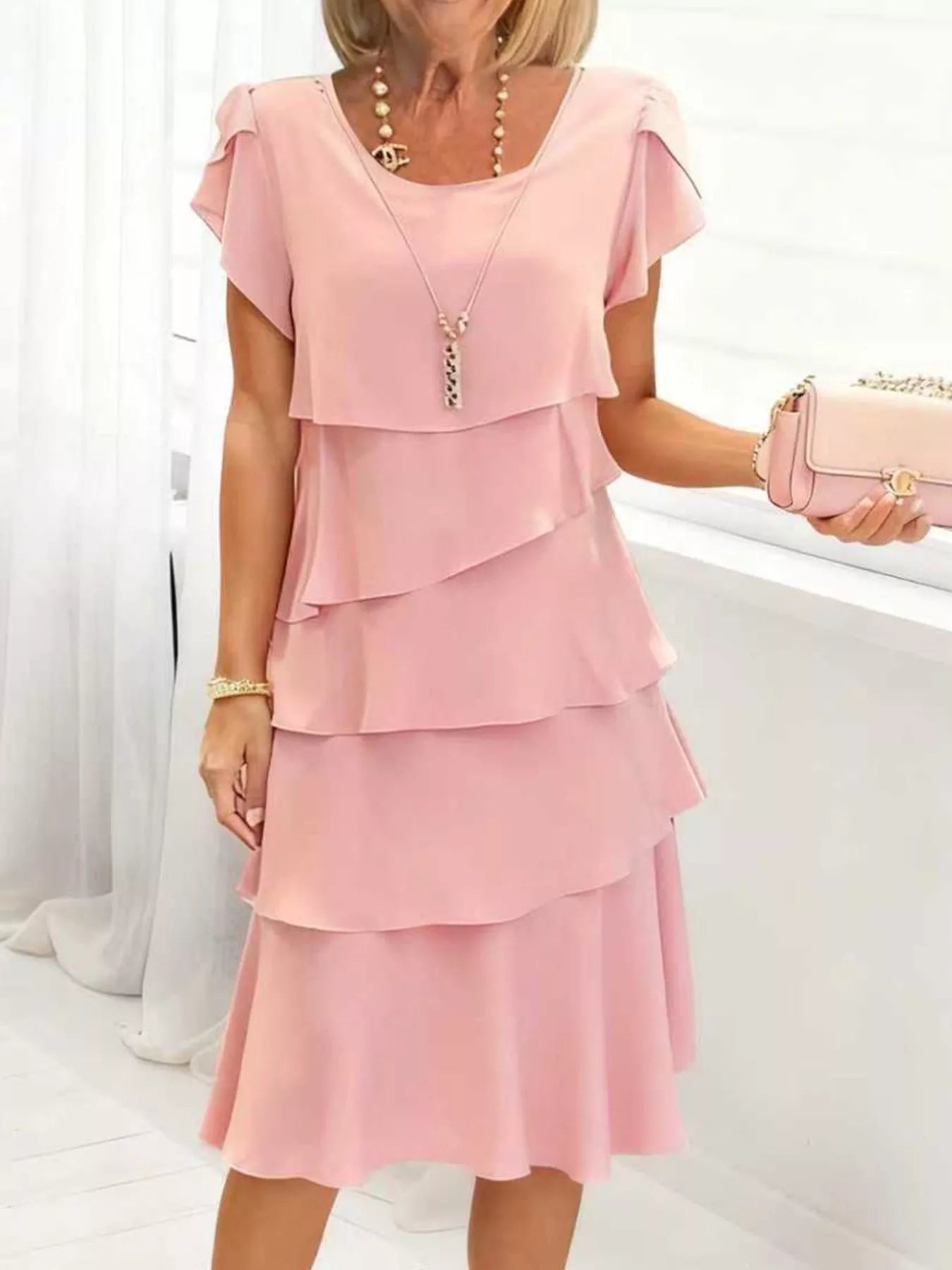 Full Size Ruffled Layered Petal Sleeve Dress Plus Size – Charming Charlie