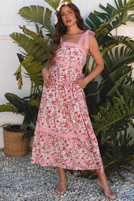 Floral Lace Tied-Strap Empire Waist Maxi Dress  Charming Charlie