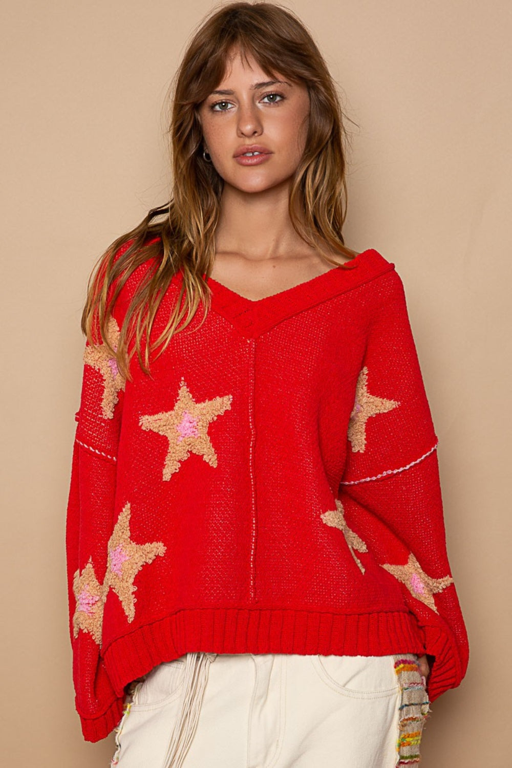 POL Long Sleeve Star Patch Sweater - Charming Charlie