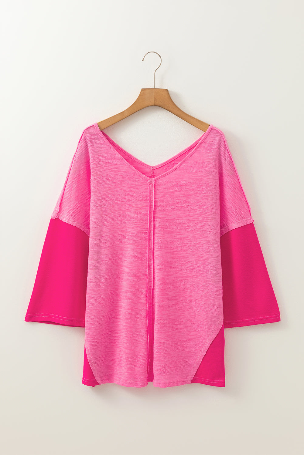 Exposed Seam V-Neck Three-Quarter Sleeve Blouse - Charming Charlie