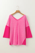 Exposed Seam V-Neck Three-Quarter Sleeve Blouse - Charming Charlie