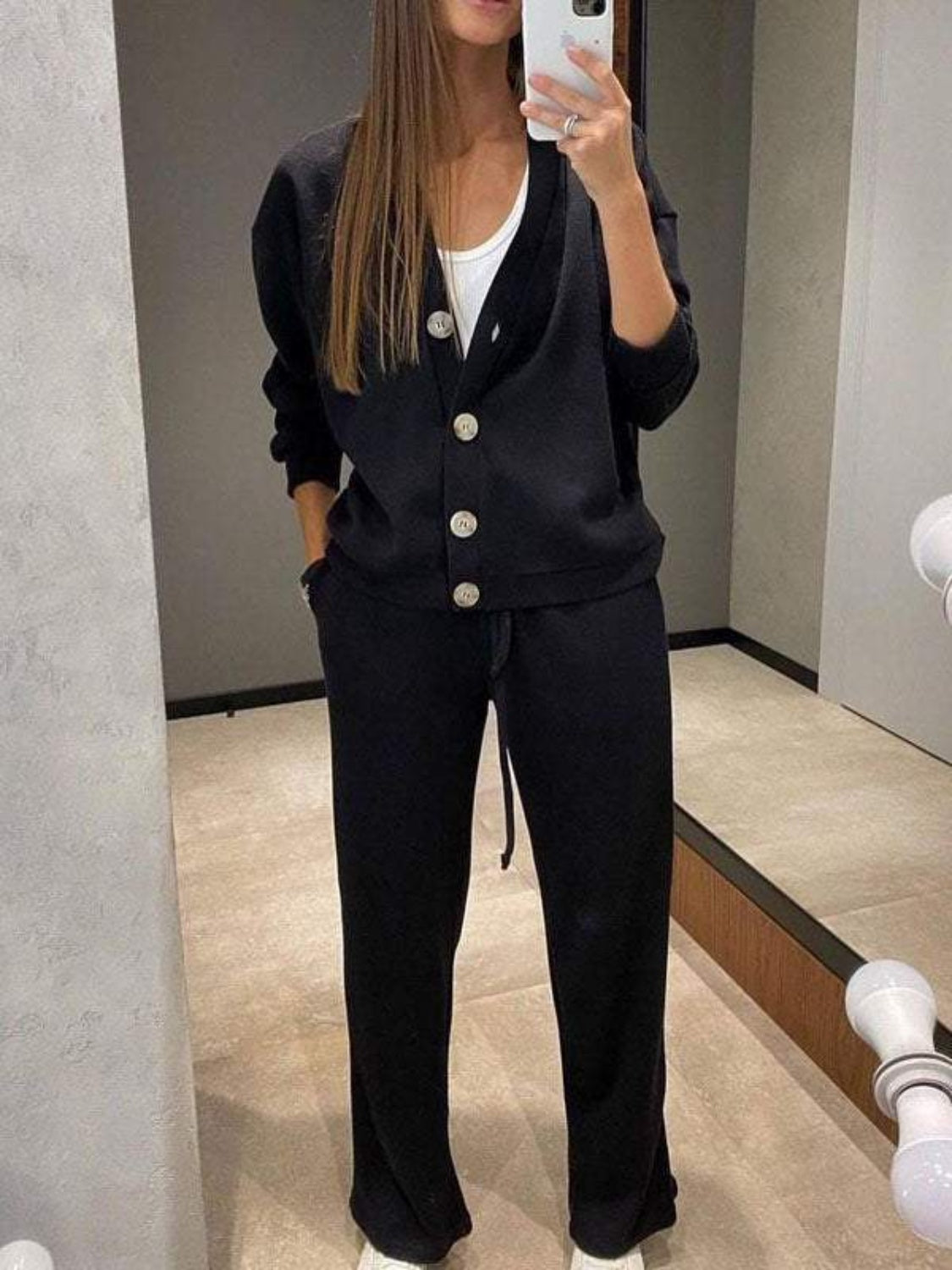 Full Size Button Up Long Sleeve Top and Pants Set - Charming Charlie