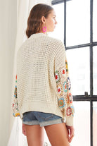 ADORA Full Size Contrast Crochet Open Front Long Sleeve Cardigan - Charming Charlie