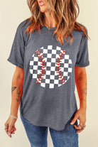 Checkered Graphic Round Neck Short Sleeve T-Shirt - Charming Charlie