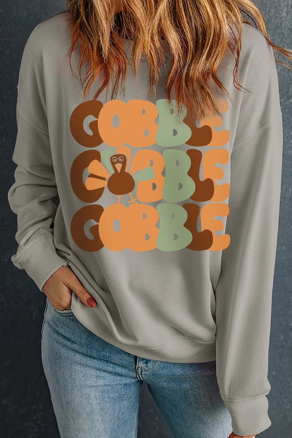 Letter Graphic Round Neck Long Sleeve Sweatshirt - Charming Charlie