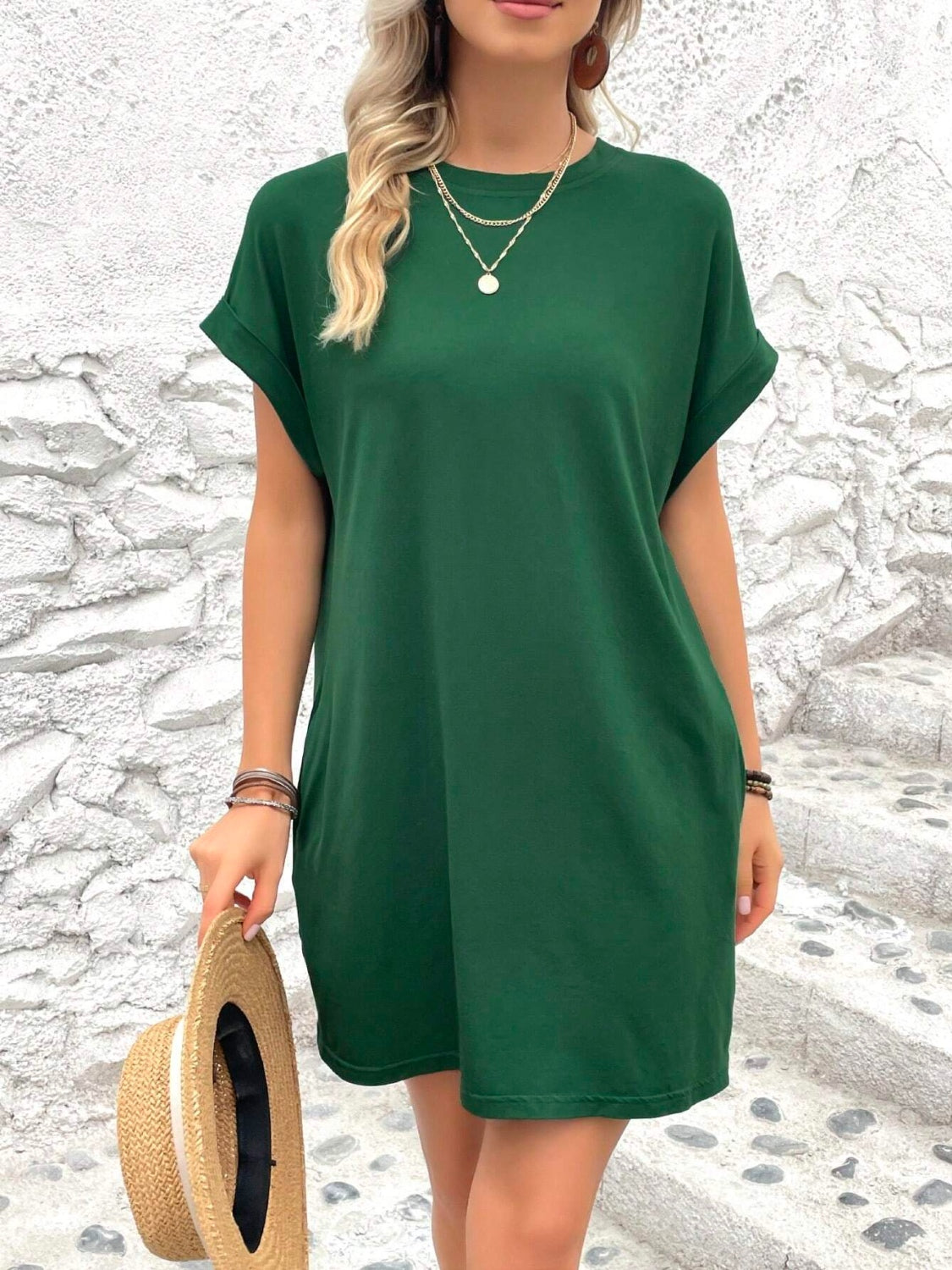 Round Neck Short Sleeve Mini Dress - Charming Charlie