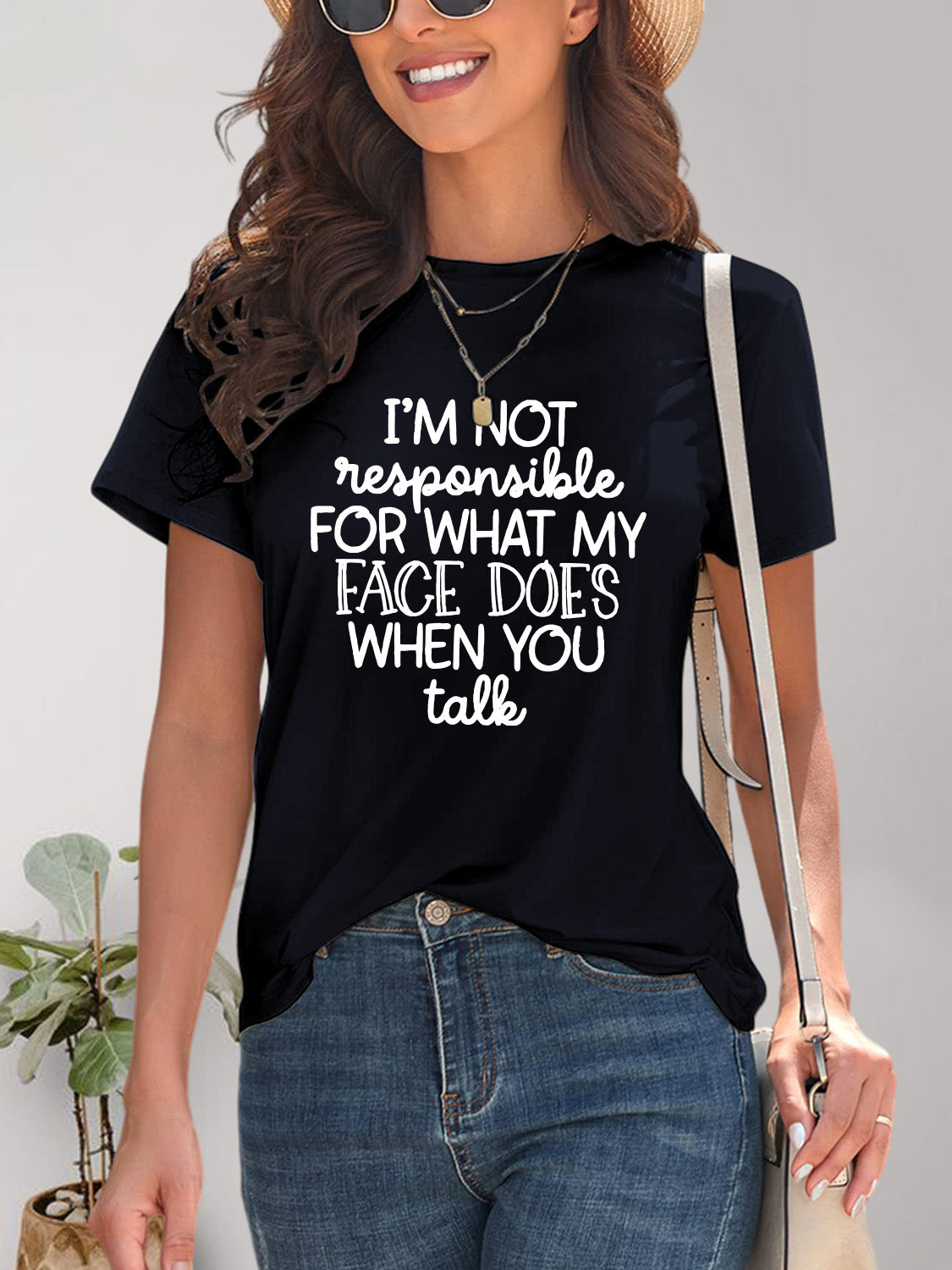 Letter Graphic Round Neck Short Sleeve T-Shirt - Charming Charlie
