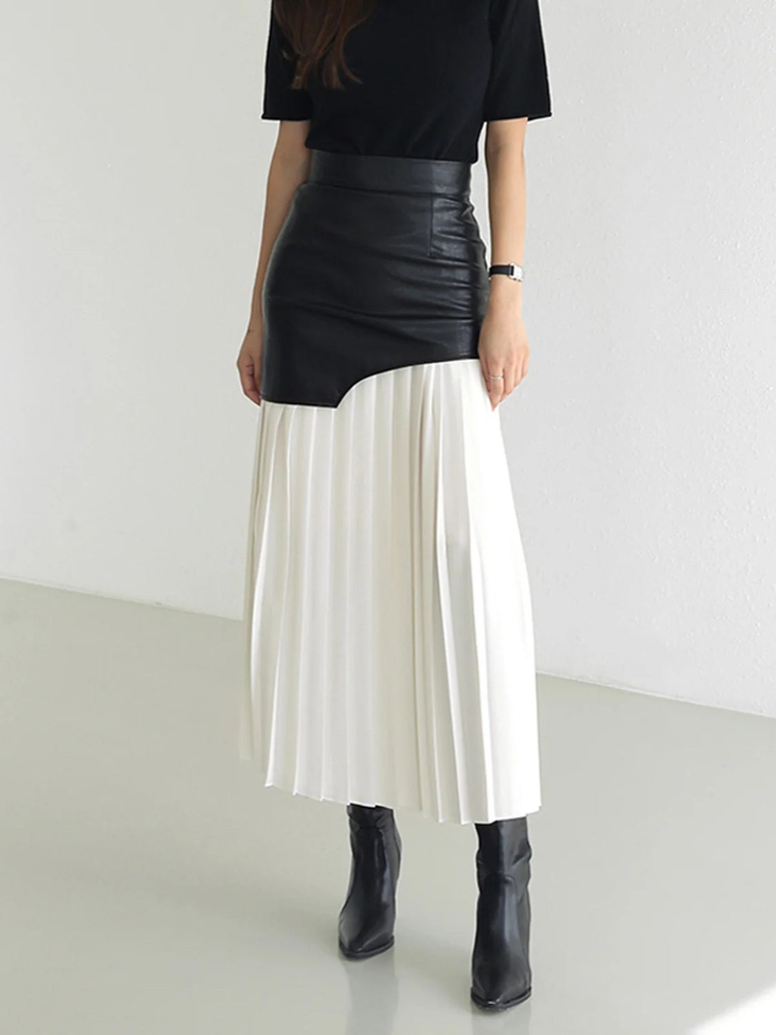 Pleated Contrast High Rise Skirt - Charming Charlie