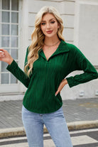 Texture Collared Neck Long Sleeve Blouse - Charming Charlie