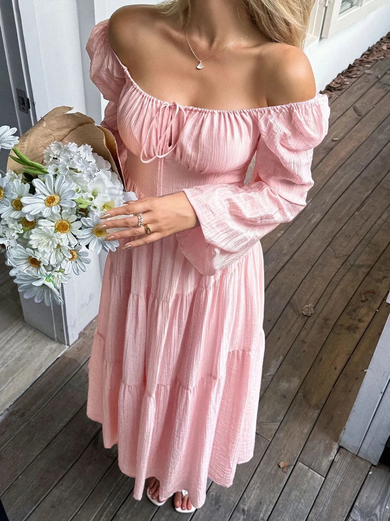 Tiered Balloon Sleeve Midi Dress – Charming Charlie Tiered Balloon Sleeve Midi Dress – Charming Charlie