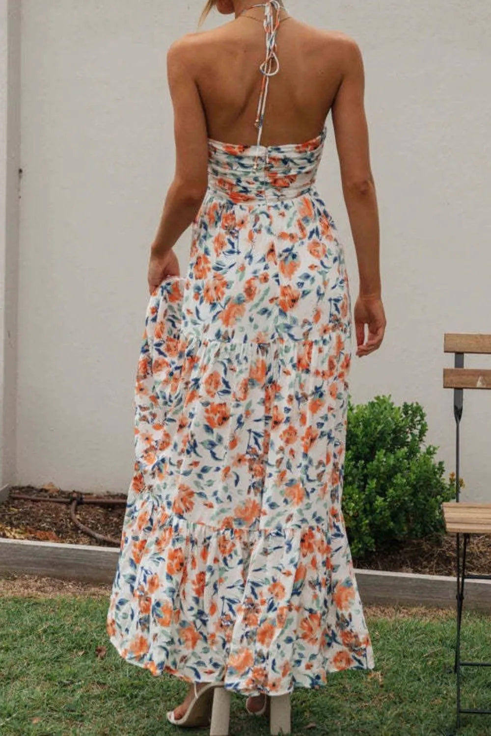 Tiered Halter Neck Printed Cami Dress