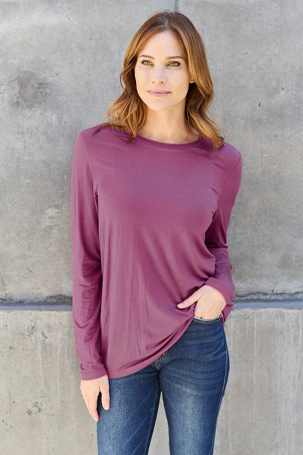 Basic Bae Full Size Round Neck Long Sleeve Top - Charming Charlie