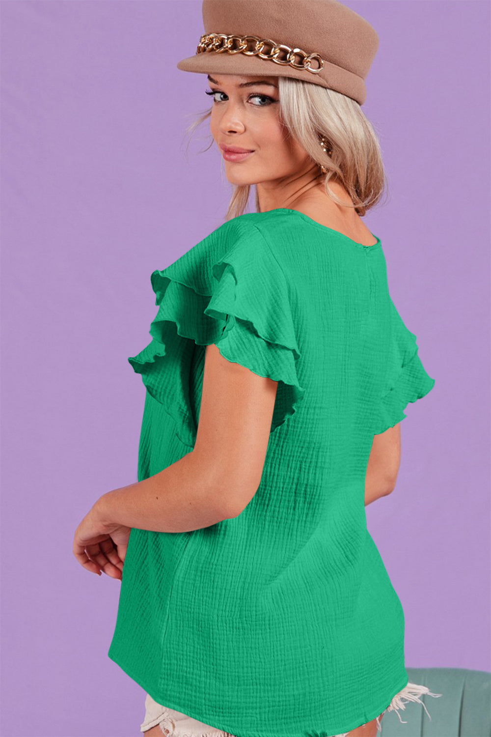BiBi Ruffle Sleeve Wrinkled Cotton Gauze Top – Charming Charlie