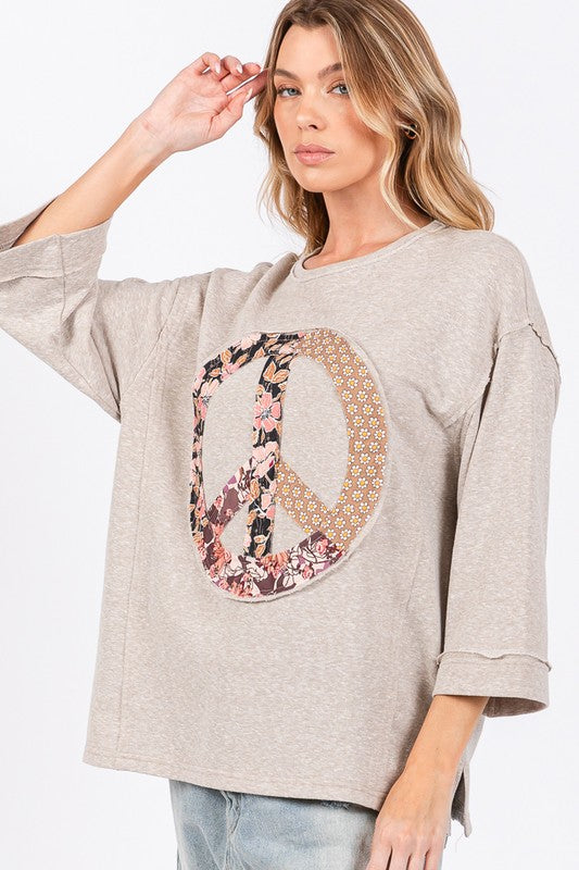 SAGE + FIG Floral Peace Patch Round Neck Top - Charming Charlie