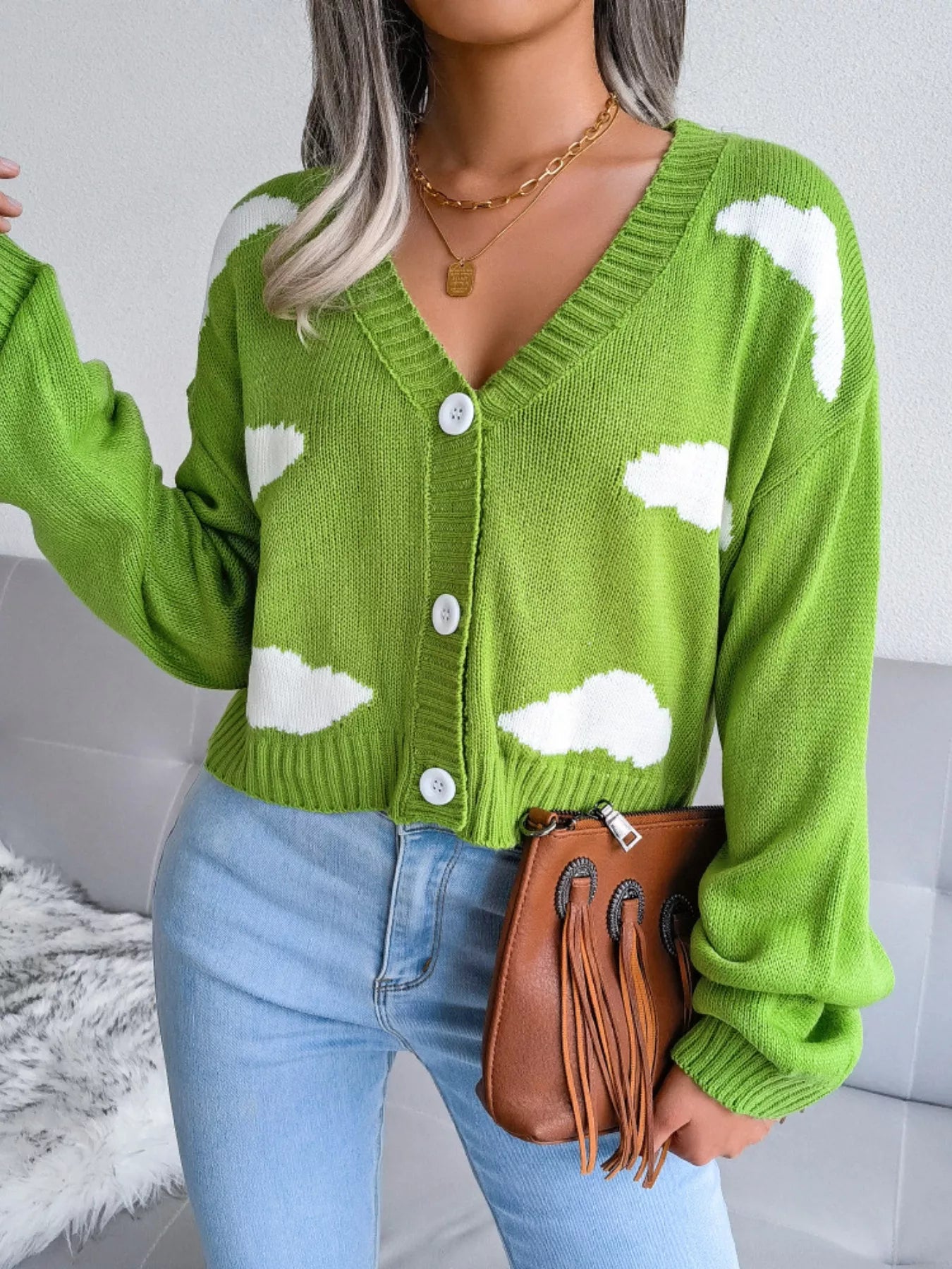 Cloud Pattern Button-Up Cropped Cardigan – Charming Charlie