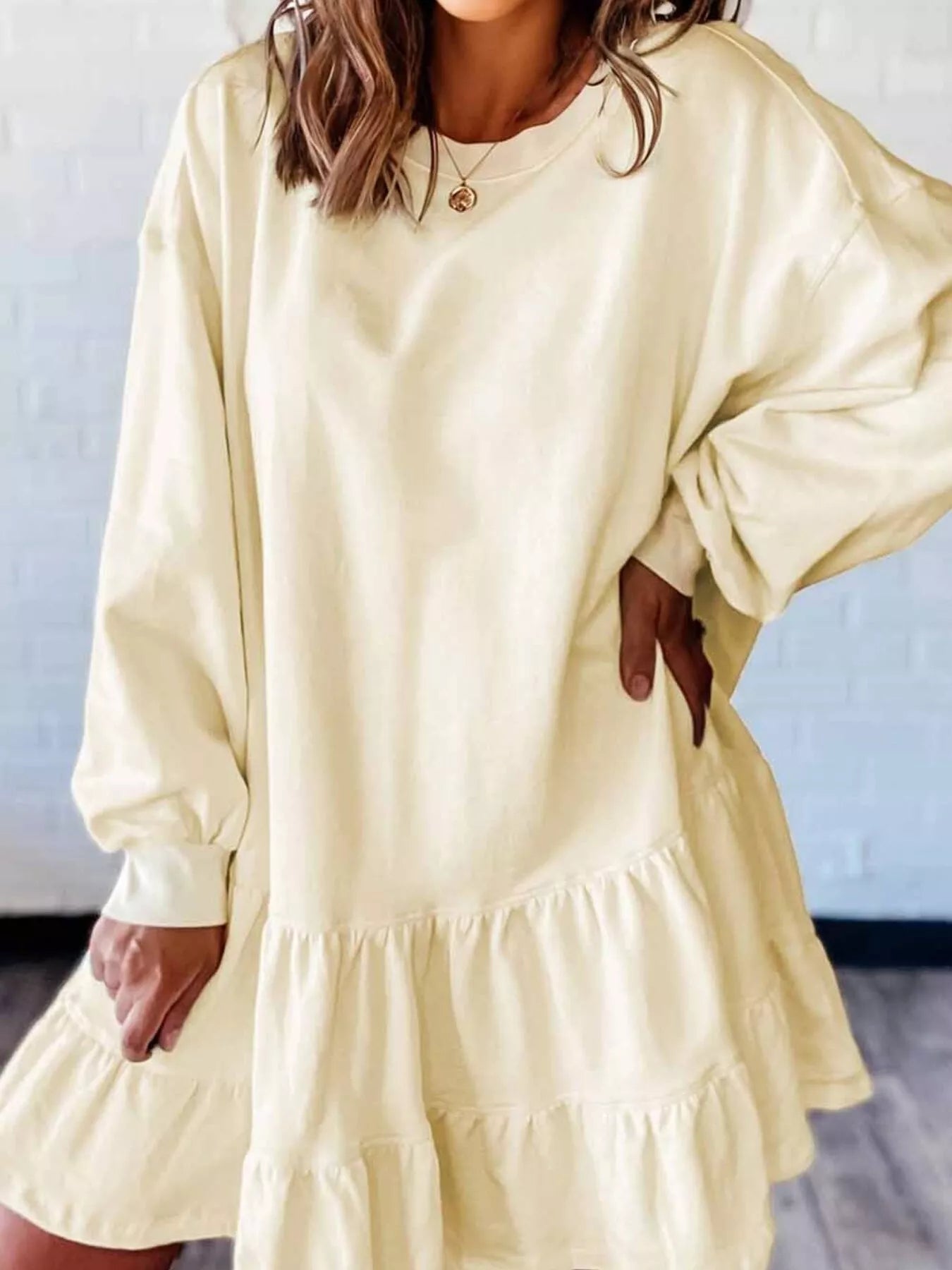 Double Tiered Ruffle Hem Long Sleeve Loose Mini Dress Charming Charlie Double Tiered Ruffle Hem Long Sleeve Loose Mini Dress Charming Charlie