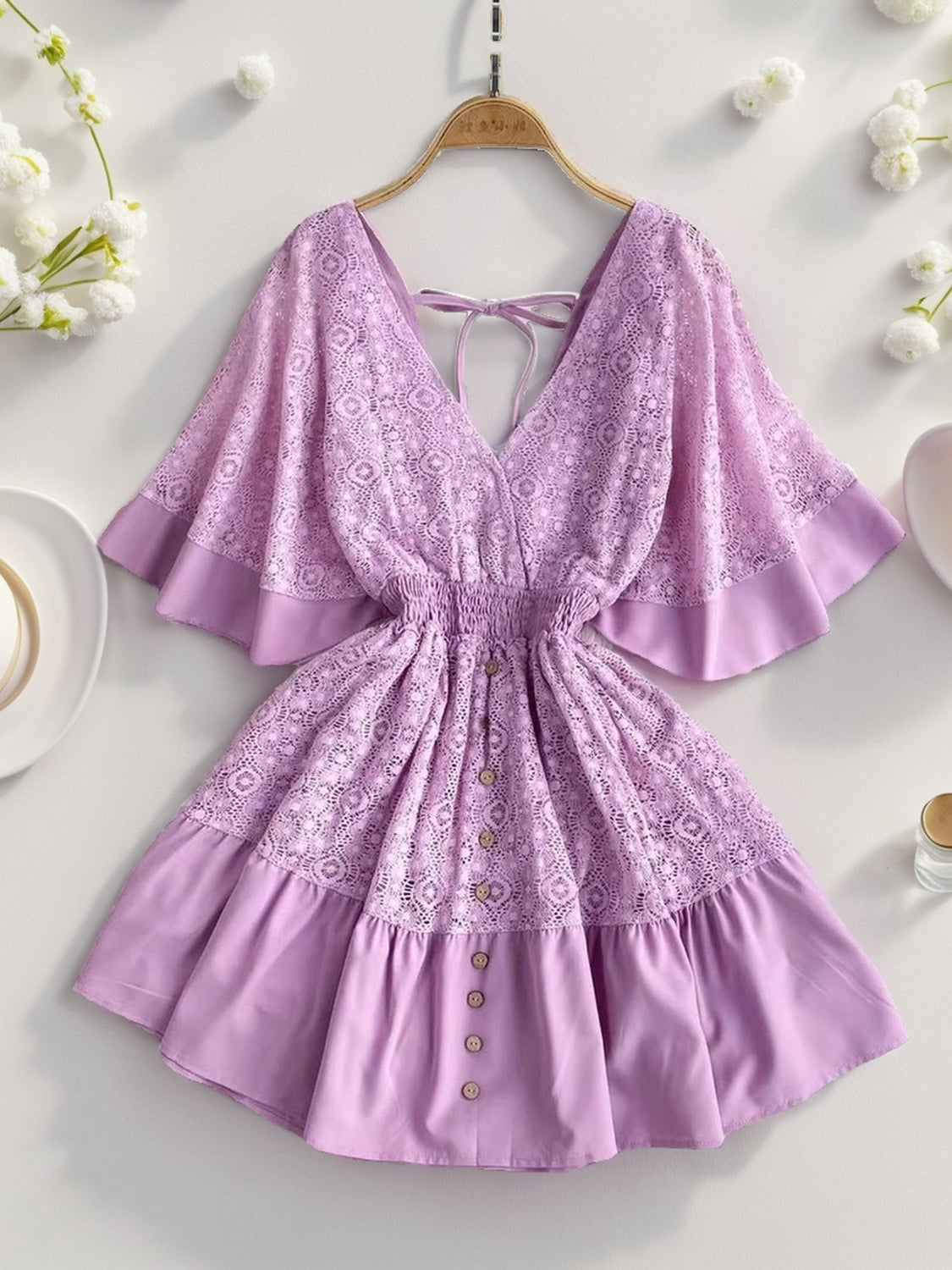 lavender lace dress short Cute Bodycon Square Neck Lavender Lace Short Homecoming Dresses with Cap Sleeves AB082201 Anniebride