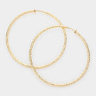 Gold 3.2" Textured Metal Hoop Clip on Earrings