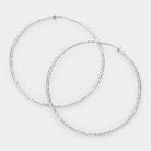 Silver 3.2" Textured Metal Hoop Clip on Earrings