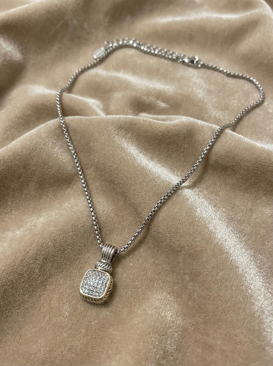 Two-Tone Pave Diamond Necklace - Charming Charlie