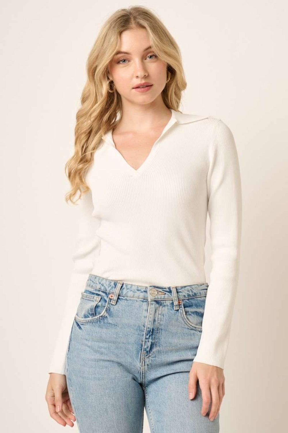 Mittoshop Polo Long Sleeve Ribbed Knit Top - Charming Charlie