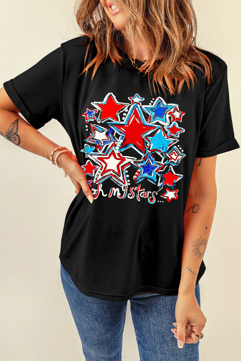 Graphic Round Neck Short Sleeve T-Shirt - Charming Charlie