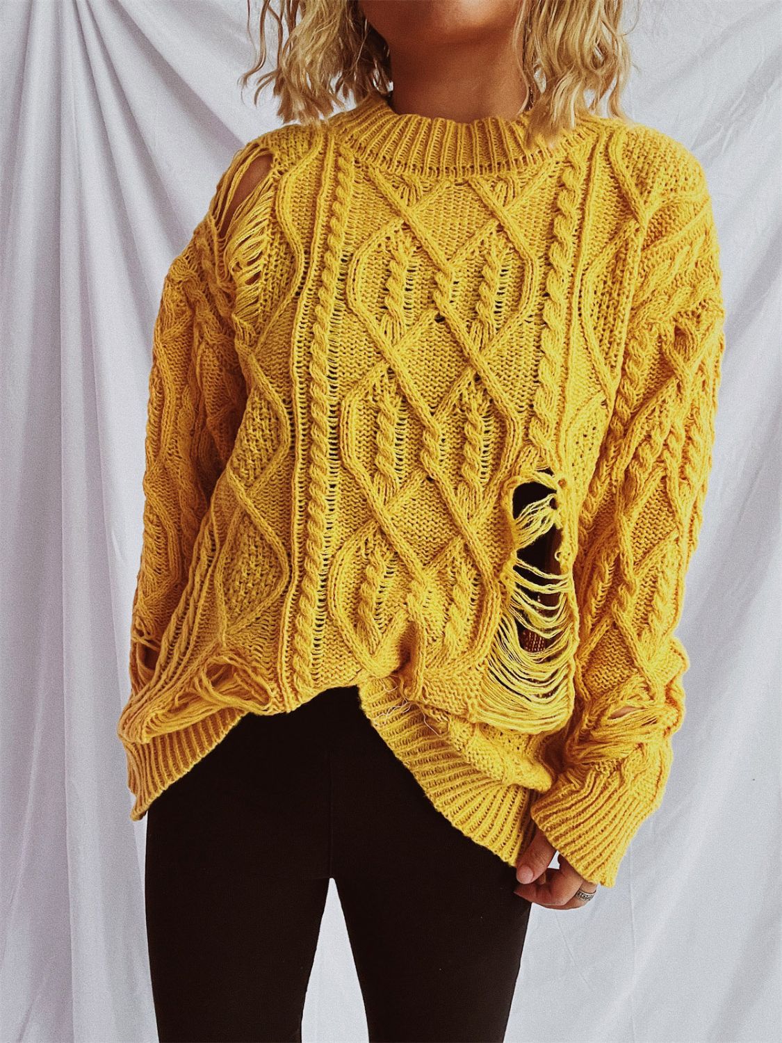 Distressed Mustard 2024 Knit Sweater