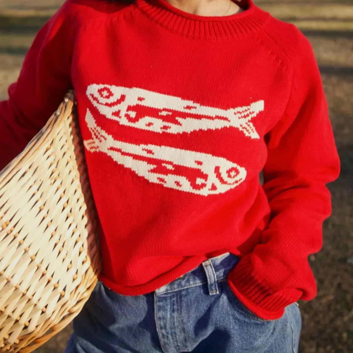 Fish Pattern Crew Neck Sweater – Charming Charlie