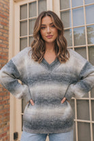 Cozy Gradient V-Neck Sweater in Slate Blue - Charming Charlie