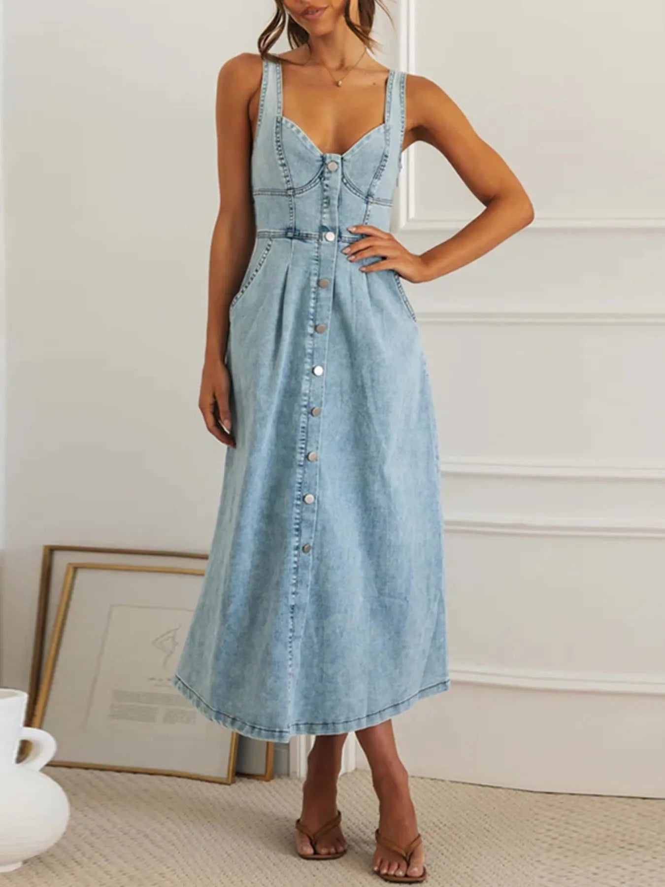 spell eve denim sweetheart midi dress Spell & the Gypsy Eve Denim Sweetheart Midi Dress Salt 3XL See Measurements NWT