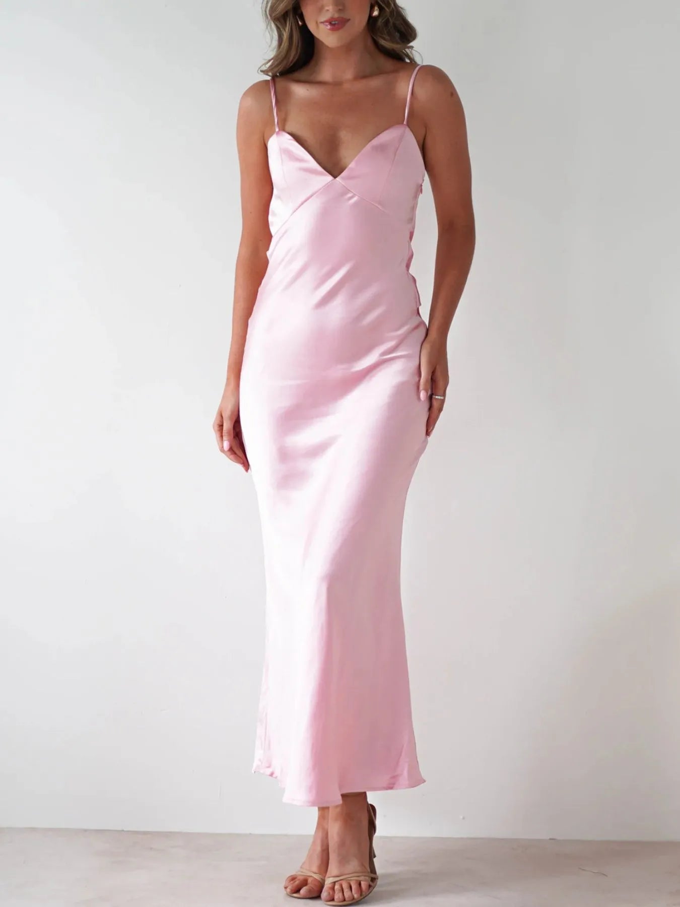 Satin Backless Cami Dress Pink / L