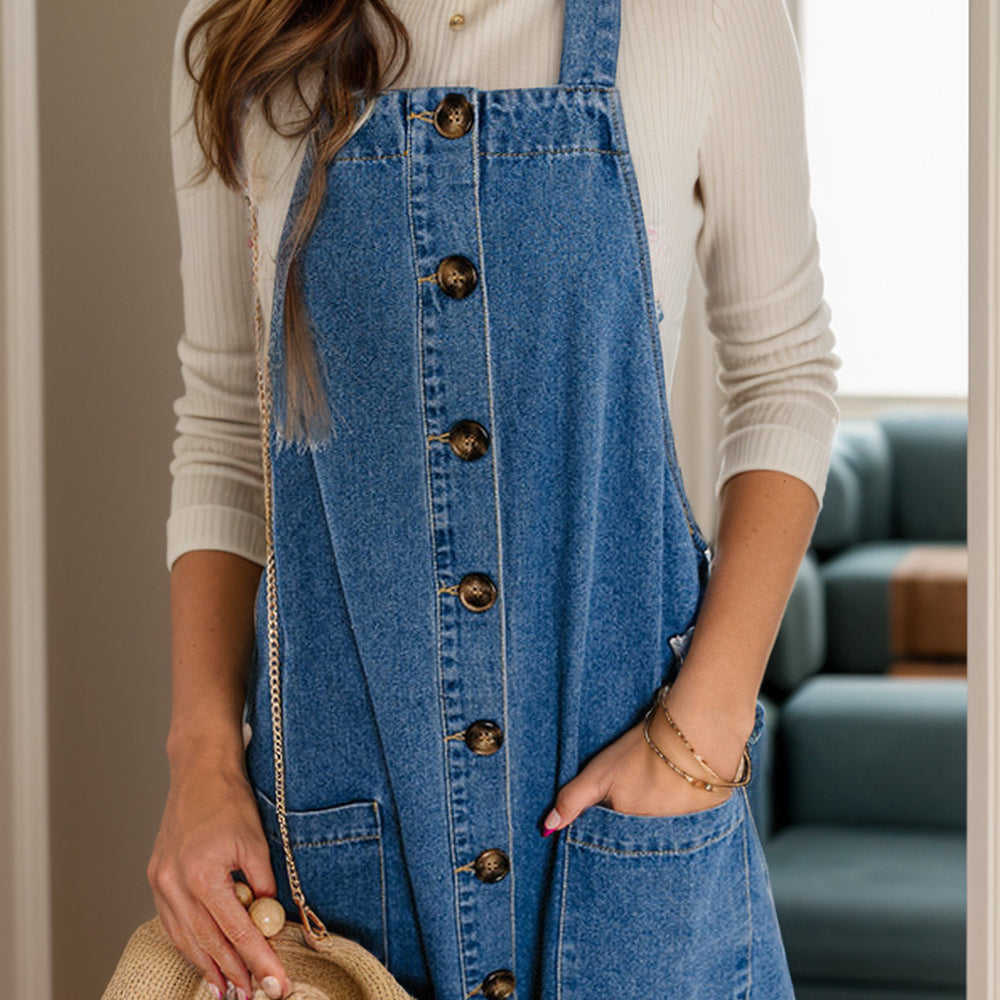 Square Neck Wide Strap Denim Overall Dress – Charming Charlie Square Neck Wide Strap Denim Overall Dress – Charming Charlie