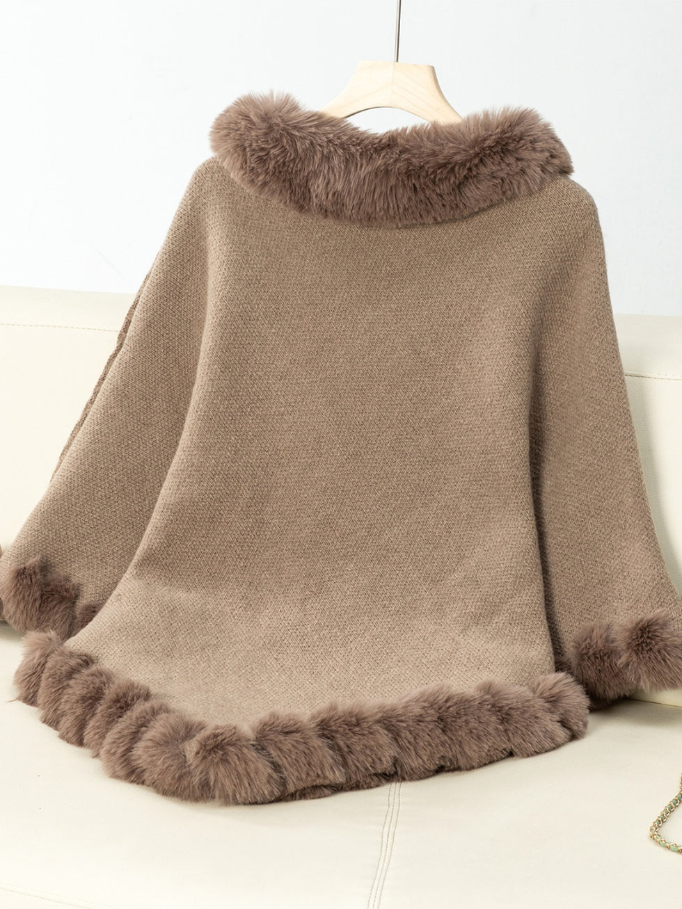 Fuzzy Trim Open Front Poncho main image 0