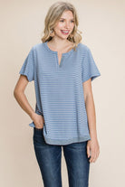 Cotton Bleu by Nu Lab Slit Striped Notched Short Sleeve T-Shirt - Charming Charlie